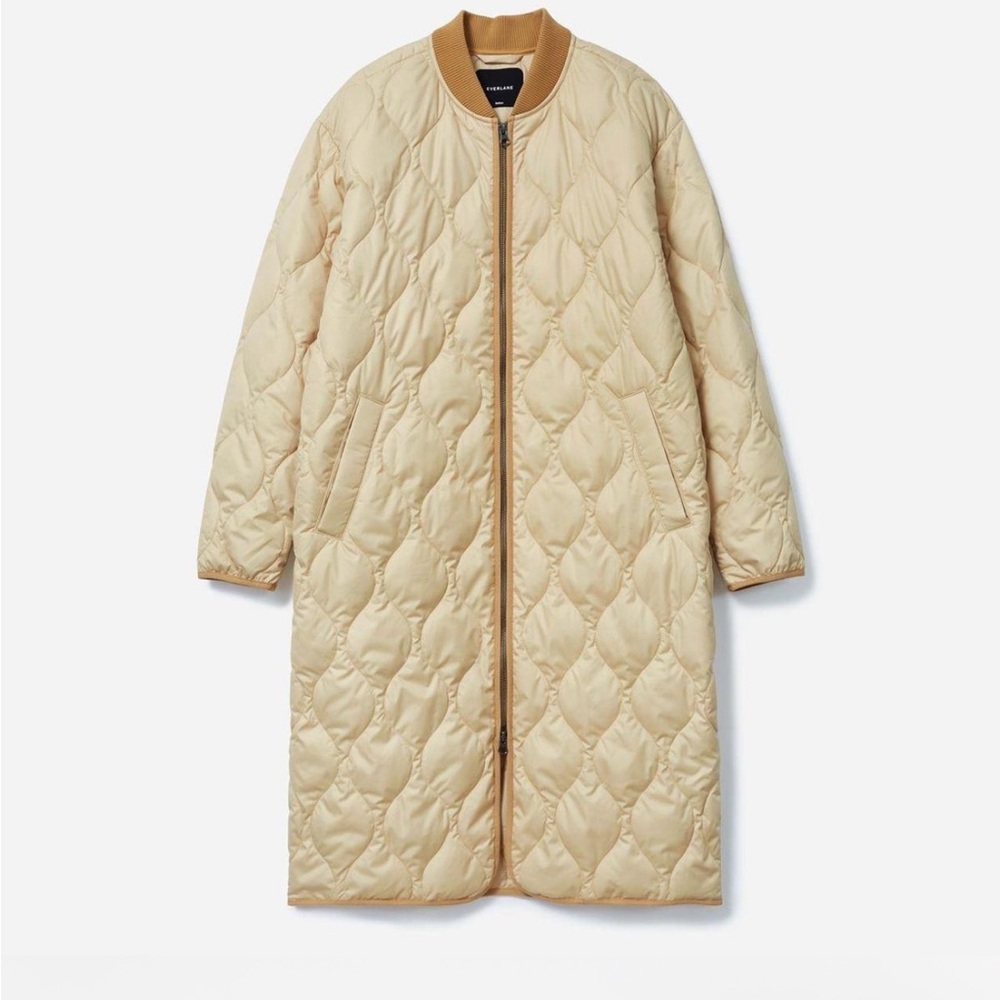 Everlane The ReNew Long Liner Puffer Jacket Womens Small Gold Quilted Oversized